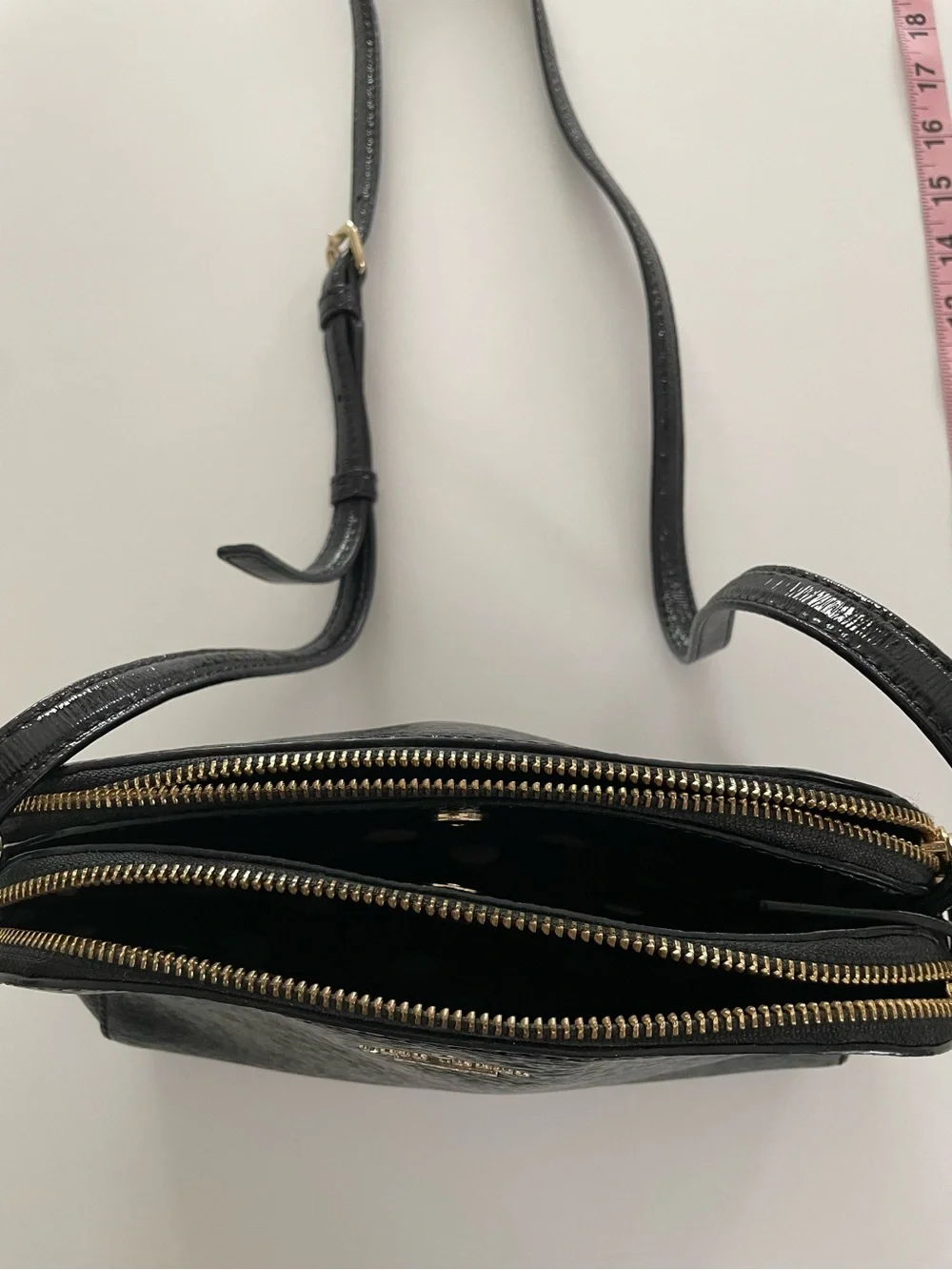 Kate Spade Genuine Brushed Patent Leather Crossbody Bag Black/Gold